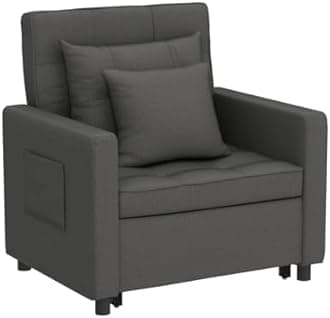 BIGSYY Sleeper Chair Bed,3-in-1 Convertible Pull Out Sleeper Chair, Folding Sofa Bed with Adjustable Backrest, Multi-Functional Single Armchair,Modern Linen Fabric (Linen Dark Grey)