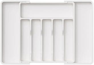 Lifewit Silverware Organizer, Expandable Utensil Tray for Drawer, Adjustable Flatware and Cutlery Holder, Compact Plastic Drawerstore Holding Spoons Forks Knives, Large, White