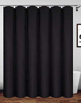 Waterproof Polyester Shower Curtain With Hooks, 200 x 240cm Black Bath Curtain