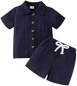 Toddler Baby Boys Clothes Ribbed Button-Down Shirt Tops +Shorts Pocket Outfit 2 PCS set 12 Months-5T Without Tee