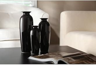 Hosley's Black Ceramic Vases in Gift Box - Set of 3. Ideal for Wedding or Special Occasions Gift; for use in Home Office, Decor, Floor Vases, Spa, Aromatherapy Settings