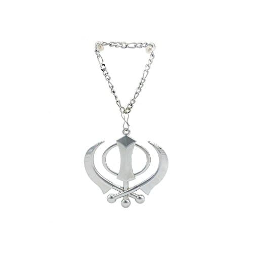 Silver Khanda for Car Rear Mirror with Chain