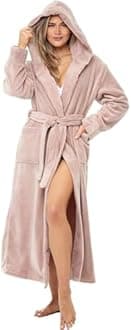 Alexander Del Rossa womens Robe, Long Plush Bathrobe With Hood, Hooded Robes for Women Plus Size Bath Robe Cozy