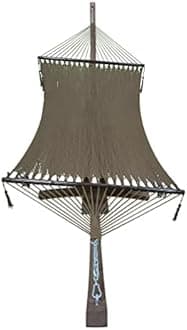 14 Ft. Wooden Arc Hammock Stand + Deluxe Hand Woven Bohemian Chic Rope Hammock Bed. 2 Person Bed. 450 LB Capacity(Teak Stain/Brown)