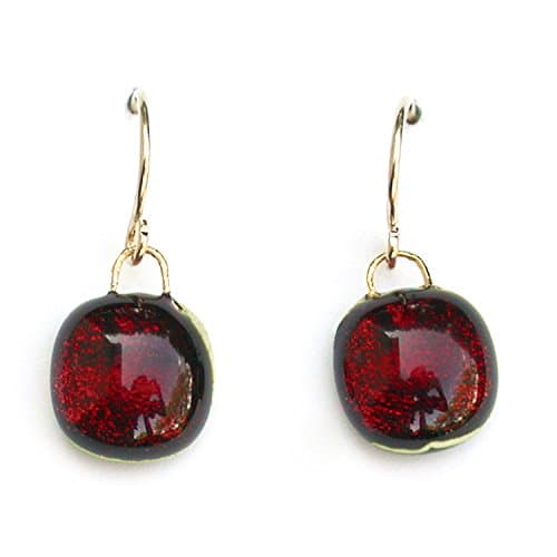 Dangle Earrings Burnished Cranberry, Handmade Glass