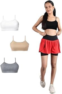 DChicaSports Bra for Girls, Cotton Non Padded Full Coverage Beginners Bra, Thin Strap Non-Wired Gym Bra, Girls T-Shirt Crop Top Bra, Solid & Printed Stylish Training Bra for Teenagers- (Pack of 4)