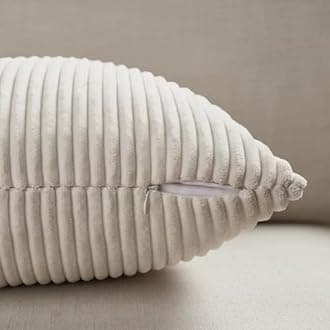 Fancy Homi Cream Lumbar Decorative Throw Pillow Covers 20x28 Inch for Living Room Couch Bed Sofa, Rustic Farmhouse Boho Home Decor, Soft Striped Corduroy Rectangle Accent Cushion Case 50x70 cm