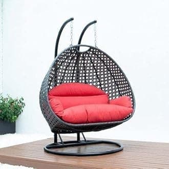 - Rattan Happy Star Outdoor Furniture Double Seater Swing, 71 x 132 x 203 cm, Black, Red