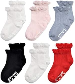 EPEIUS Baby-Girls Non Slip Ruffle Frilly Ankle Socks Pointelle (Pack of 3/6)