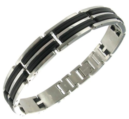 Rochet Roma Slick Link Design Solid Stainless Steel Black Modern Mens Bracelet