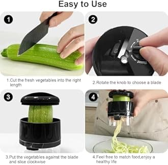 3 in 1 Vegetable Spiralizer Slicer, Adjustable Zucchini Carrot Noodle Maker, Cucumber Spiral Cutter, Easy to Use Kitchen Tool（Black）