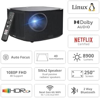 WZATCO Astra Netflix + Dolby Certified | Full HD Native 1080P Ultra Bright 12000L | Fully Automatic | Widevine L1, HDMI ARC | Projector for Home, Black