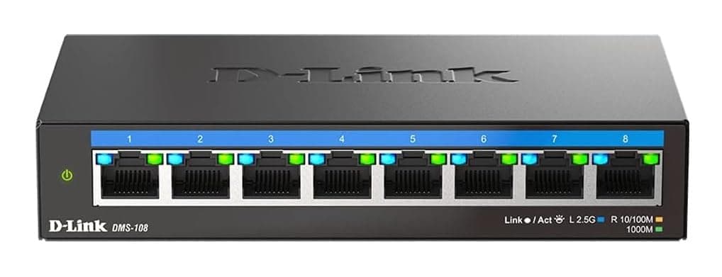 D-Link 8-Port 2.5GB Unmanaged Gaming Switch with 8 x 2.5G - Multi-Gig, Network, Fanless, Plug & Play (DMS-108),Black