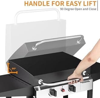 2 Burner BBQ Gas Griddle with Hood, 17.3 Inch Stainless Steel Portable Detachable Propane Griddle, 30,000 BTU Flat Top Barbecue Grill with Lid for Camping