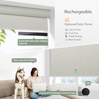 Zshine Motorized Blackout Window Blinds Customize Width (23-95 Inches) Remote Control Wireless and Rechargeable Roller Shades Blinds for Windows, Home, Office, Hotel, Club, Restaurant(82164B)