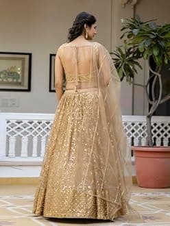 TRENDMALLS Women's Georgette Embroidery Lehenga Choli with Net Dupatta (L144-Gold)