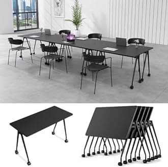 6-8 Person Conference Table Folding Conference Table for Office、Training, Seminar,Schools Modern Wood Conference Meeting Room Table Large Rectangular Conference Room Tables (6, Black, 55in)
