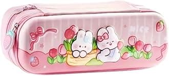 Pencil Case Double Layer 3D Cute Pencil Pouch Aesthetic Pencil Box for Girls Large Capacity Pen Pencil Pouch Multifunctional Stationery Organizer for School (Rabbit Gardern)