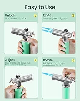 Butane Torch, RONXS Double Flame Kitchen Blow Torch Adjustable Refillable Cooking Torch Lighter with Continuous Flame for Creme Brulee, Baking, BBQ (Not Gas)