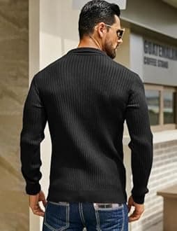 DENIMHOLIC Men's Cotton Full Sleeve Collar Polo Sweater for Men, Rib Knitted Sweaters for Men Winter Sweater for Man
