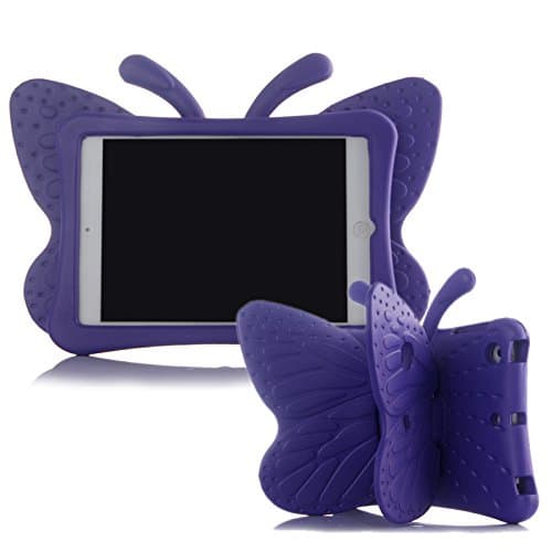 iPad Mini Case, iPad Mini 2 Case, iPad Mini 4 Case for Kids, Adorable Butterfly Wings Doubles as Kickstand Carrying Tablet Protective Case Cover for iPad mini 1/2/3/4 - Purple