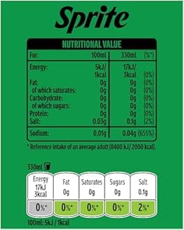 Sprite No Sugar 24 x 330ml Cans