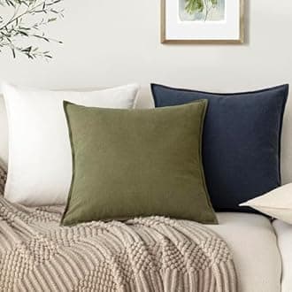 Foindtower Pack of 2 Decorative Throw Pillow Covers Farmhouse Style Boho Linen Solid Soft Square Cushion Cases Set for Chair Sofa Bedroom Living Room Home Decor 26x26 inch Blue