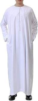 Men's Muslim Thobe with Long Sleeves Muslim Clothes Arab Wear Round Collar Shirt