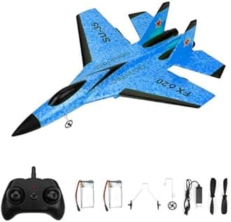 GoolRC FX620 RC Airplane, 2.4GHz Remote Control Airplane, 2 Channel RC Plane, SU-35 RC Glider EPP Aircraft Model with 3-Axis Gyro, Outdoor Flight Toys for Kids and Adults with 2 Battery (Blue)