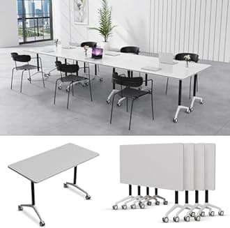6-8 Person Conference Table Folding Conference Table for Office、Training, Seminar,Schools Modern Wood Conference Meeting Room Table Large Rectangular Conference Room Tables (6, White-2, 47in)
