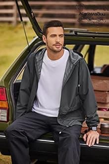 COOFANDY Men's Packable Rain Jacket Outdoor Waterproof Hooded Lightweight Classic Cycling Raincoat