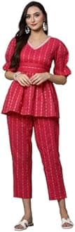 Stylum Women's Woven Design Cotton Co-Ord Set (CSRAMYAPINK_Pink)