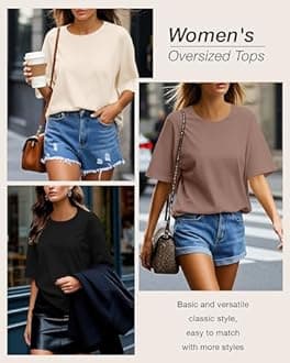 Huukeay 3 Pcs Womens Half Sleeve Top Elbow Length T Shirt Women Round Neck Basic T Shirt Summer Casual Blouses