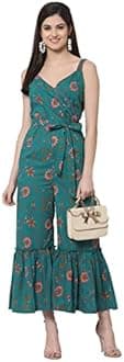 KBZ Womens Printed Cotton Long Jumpsuit, Turquoise, XL