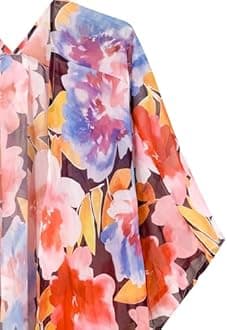 Moss Rose Women's Beach Kimono Coverup Sheer Chiffon Cover Ups, Casual Loose Open Front Cardigan Tops, Floral 9, One size