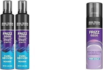 John Frieda Frizz Ease Curly Hair Reviver Mousse for Enhancing Curls & Soft Hold, and Moisture Barrier Firm Hold Anti-Frizz Hairspray, 2 Count