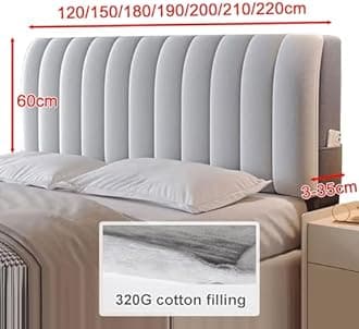 Velvet Plush Bed Headboard Slipcover, Super Soft Short Plush Upholstered Bed Headboard Backrest Cover, Dustproof Protectors for Bedroom Decor (Beige, 210cm)