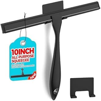 10-Inch All-Purpose Shower Squeegee for Shower Doors, Tile Shower Walls, Bathroom, Window, Glass and Car Windshield, Mirrors and Kitchen-Stainless Steel, Black