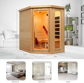 1-2 Person Infrared Sauna with Single Recliner,220V 2300W Indoor Dry Wooden Sauna Room with 8 Heating Panels, Oxygen Bar,Panoramic Tempered Glass