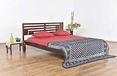 HEKAMI interiors Solid Wood King Size Bed | Honey Walnut Finish