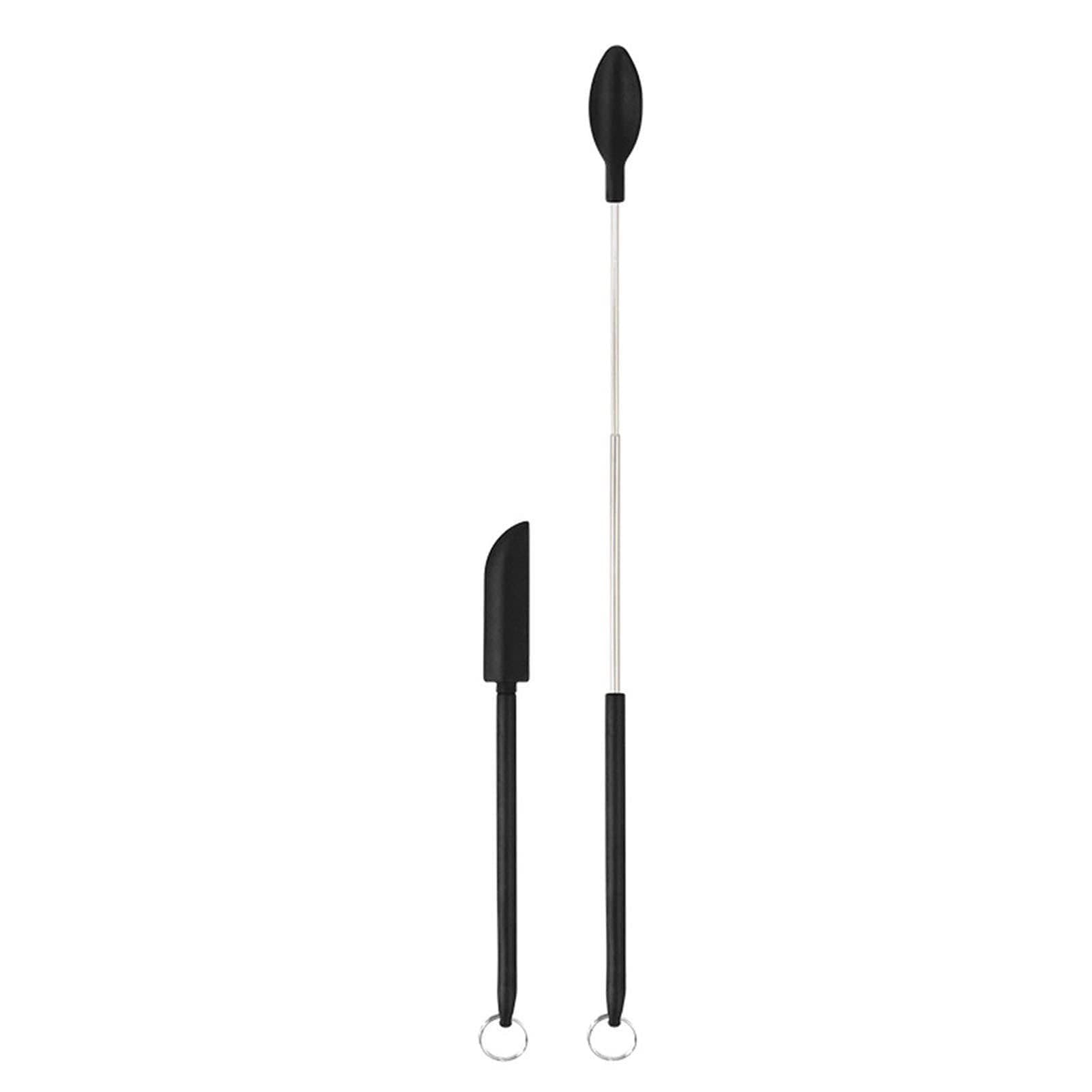 Mini Spatula Set Stretchable Makeup Spatulas Small Scooper and Spoon 2-in-1Tiny Spatula for Kitchen Bottle Beauty Jar, Adjustable Size and Reusable Mini Silicone Telescopic Spatula Black