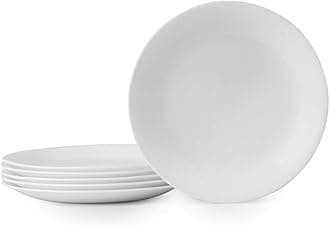 Vitrelle 6-Piece Salad Plates Set Triple Layer Glass and Chip Resistant, 8-1/2-Inch Lightweight Round Plates, Winter Frost White