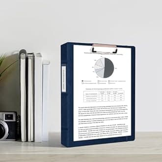 Ospelelf Vintage Hardcover 3 Ring 1 inch Leather Binding, Professional Binding Organizer Suitable for Letter Size (11 "x 8.5"), with 5 Tab Dividers, Clipboard Design, Faux Blue Leather