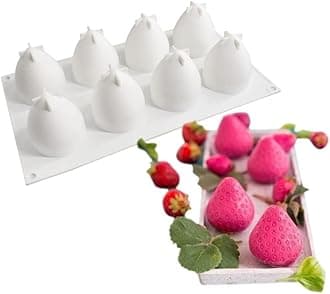 Surakey Cake Molds Baking Dessert Jelly Ice Cream 3D Fruit Shapes Silicone Mold for Chocolate Candy Pastry Truffle Pudding Jelly Cheesecake Mousse Soap, 8-Cavity Strawberry Mold