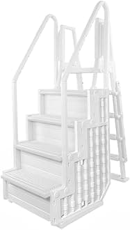 Aqua Select Everest in Pool Step and Outside Flip Up Ladder System | White | for Above Ground Swimming Pools | Wide Steps for Added Stability | Safety Stairs Capacity Up to 350 lbs