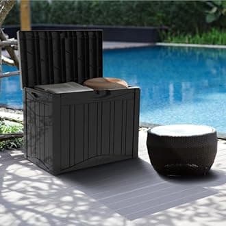 PATIOEASY 50GAL Black Deck Box with Unique Pattern and Lock Hole - Waterproof, Durable Resin Construction, SGS Sun Protection, Ideal for Storing Outdoor Furniture Covers, Effortless Assembly