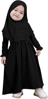 AWIBMK Baby Girls Two-Piece Abaya Dubai Turkey Prayer Maxi Dress + Full Cover Hijab Muslim Long Sleeve Robe Islamic Clothing