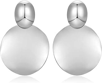 Big Disc Drop Earrings Gold Dangle Earrings Round Hammered Earrings Women