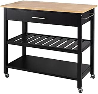 Shintenchi Kitchen Island Cart with Storage,Rolling Kitchen Island Side Table on Wheels with Large Worktop,Storage Cabinet,Towel Rack,Drawers and Open Shelves for Kitchen,Dinning Room,Black
