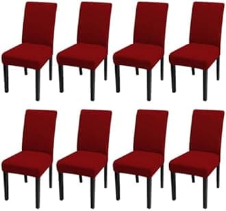 JQinHome 8 Pcs Dining Chair Slipcover,High Stretch Removable Washable Chair Seat Protector Cover for Home Party Hotel Wedding Ceremony (Red)